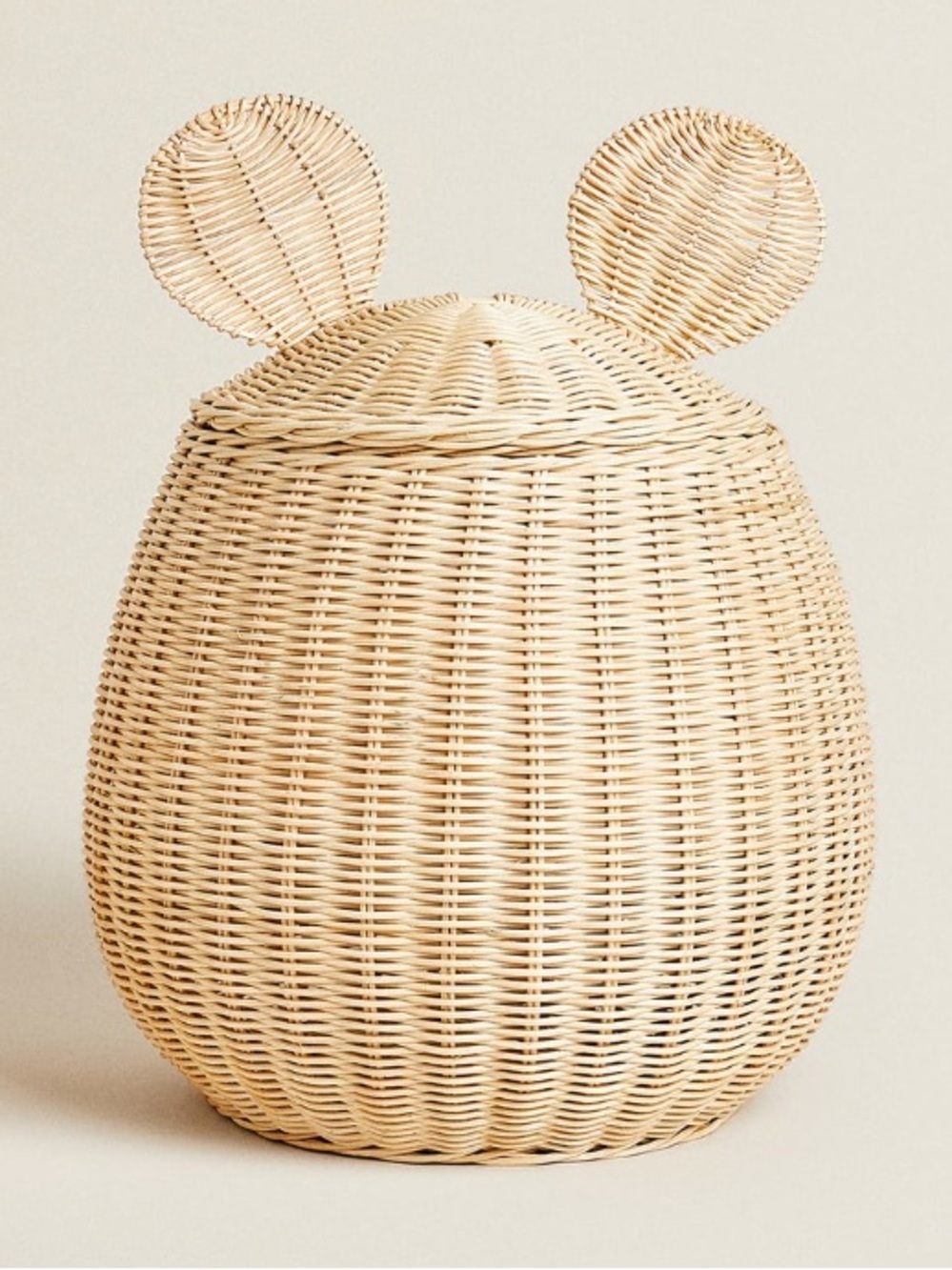 NWT Zara Disney Minnie Mouse Natural Woven Rattan Basket Ears Lid Nursery decor